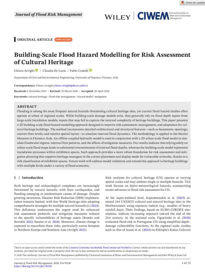 Building-scale flood hazard modelling for risk assessment of cultural heritage thumbnail