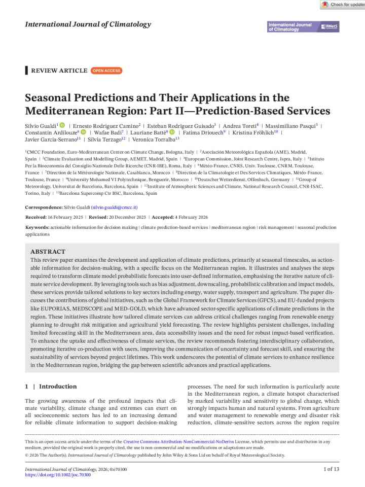 Seasonal predictions and their applications in the Mediterranean Region: Part II—prediction-based services thumbnail