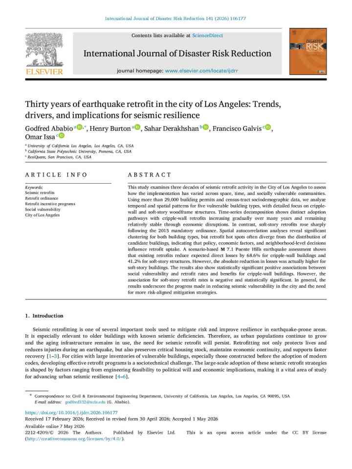 Thirty years of earthquake retrofit in the city of Los Angeles: Trends, drivers, and implications for seismic resilience thumbnail