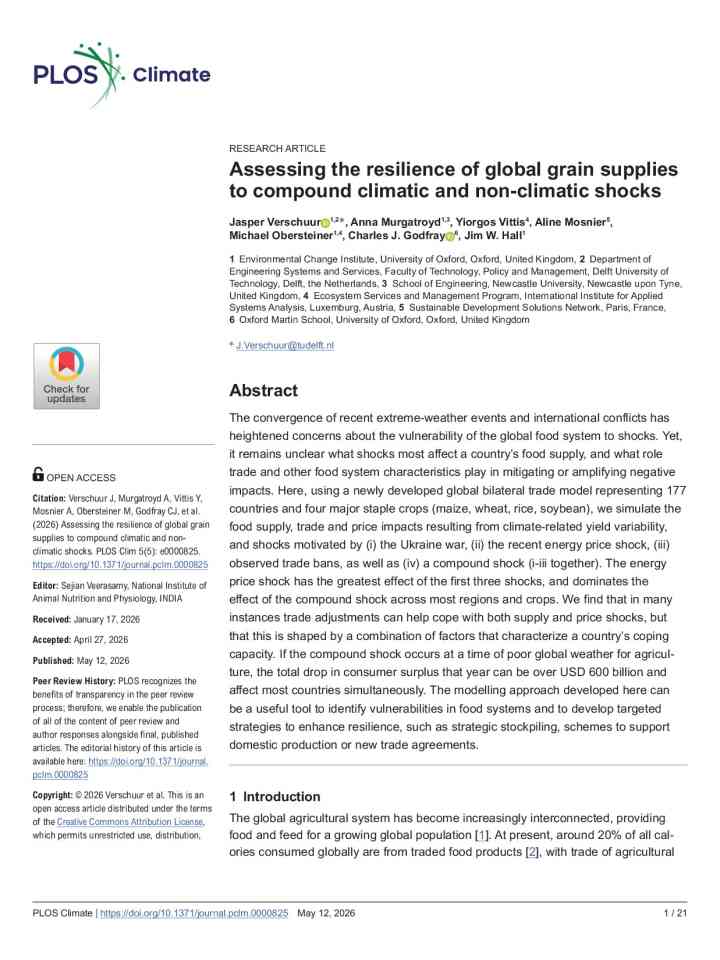 Assessing the resilience of global grain supplies to compound climatic and non-climatic shocks thumbnail