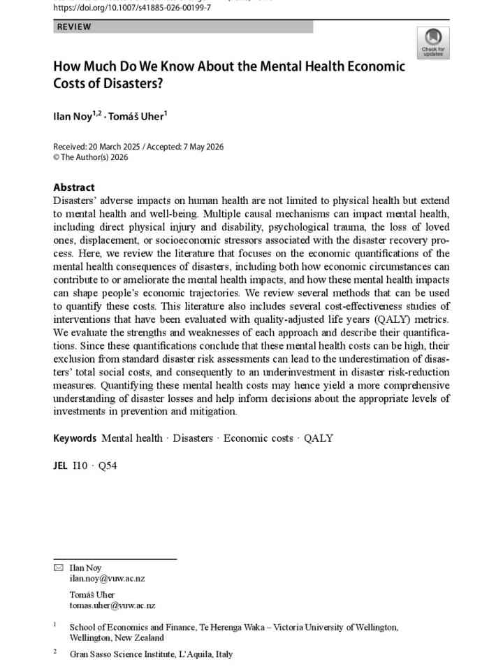 How much do we know about the mental health economic costs of disasters? thumbnail
