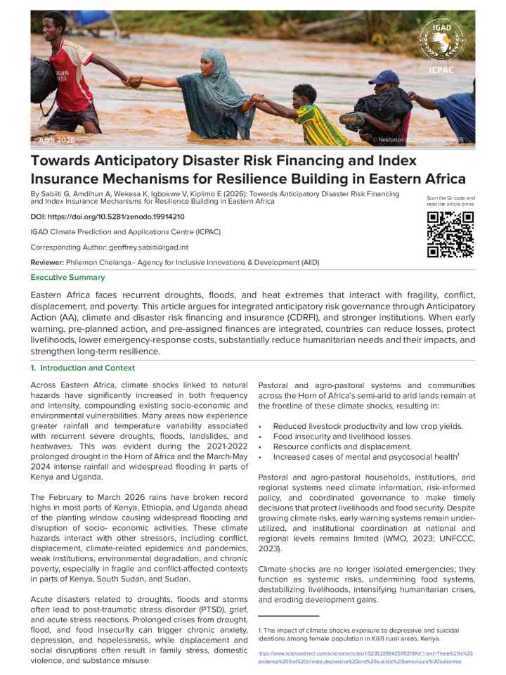 Towards anticipatory disaster risk financing and index insurance mechanisms for resilience building in Eastern Africa thumbnail