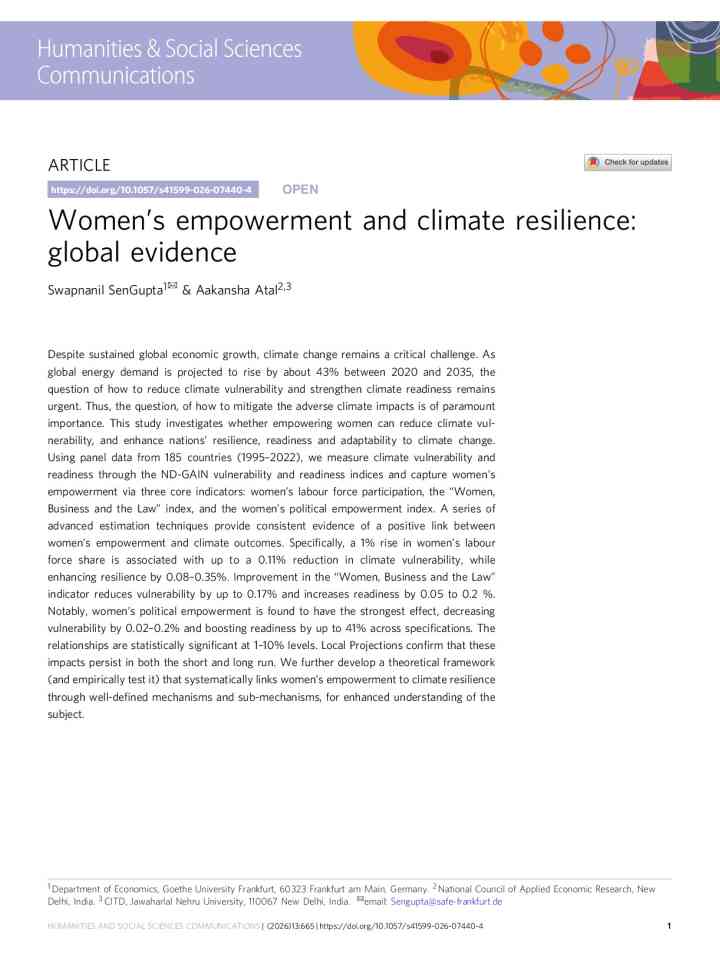 Women’s empowerment and climate resilience: global evidence thumbnail