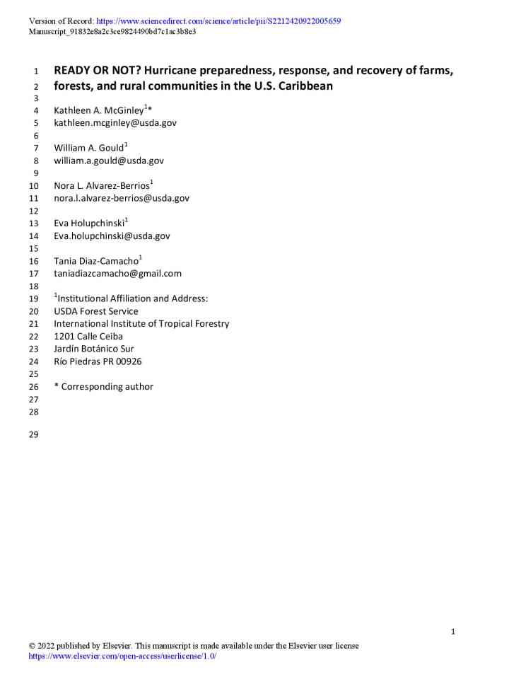 Ready of not? Hurricane preparedness, response, and recovery of farms, forests, and rural communities in the U.S. Caribbean thumbnail