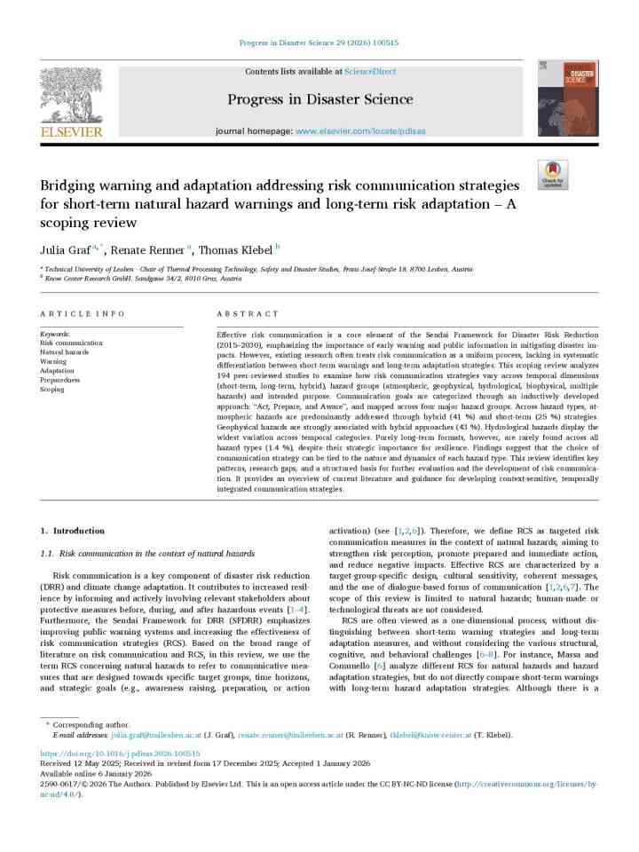 Bridging warning and adaptation addressing risk communication strategies for short-term natural hazard warnings and long-term risk adaptation – A scoping review thumbnail