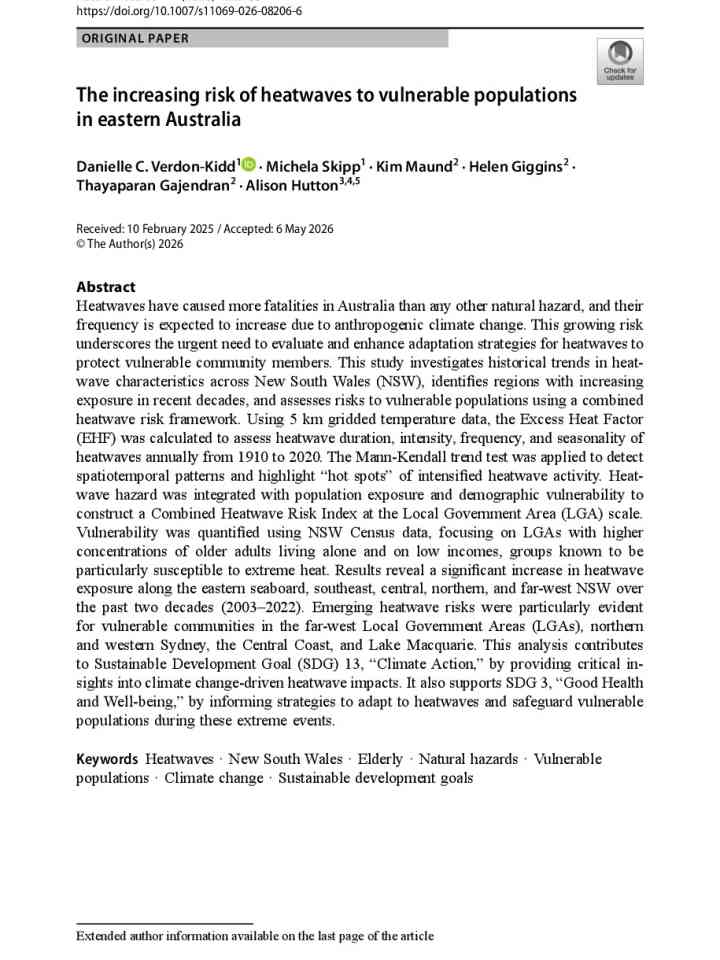 The increasing risk of heatwaves to vulnerable populations in eastern Australia thumbnail