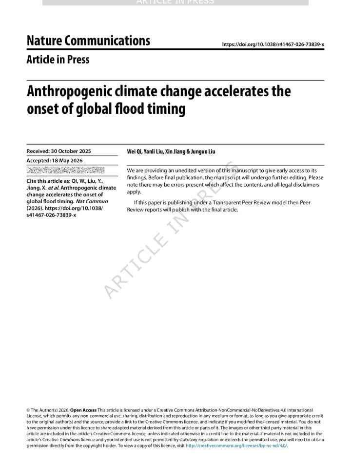 Anthropogenic climate change accelerates the onset of global flood timing thumbnail