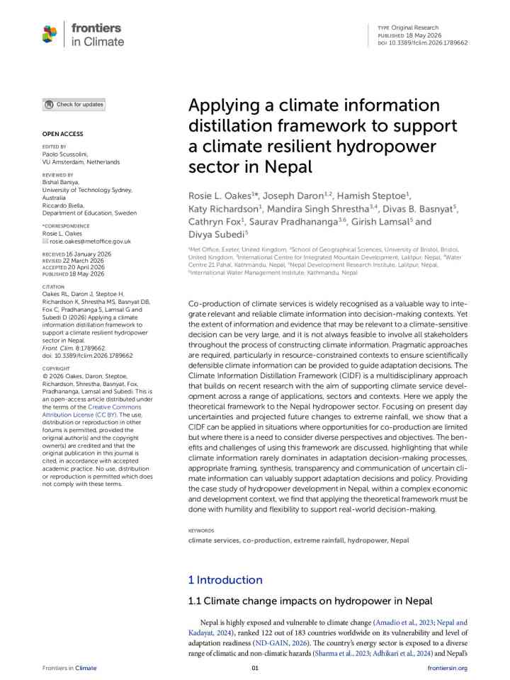 Applying a climate information distillation framework to support a climate resilient hydropower sector in Nepal thumbnail