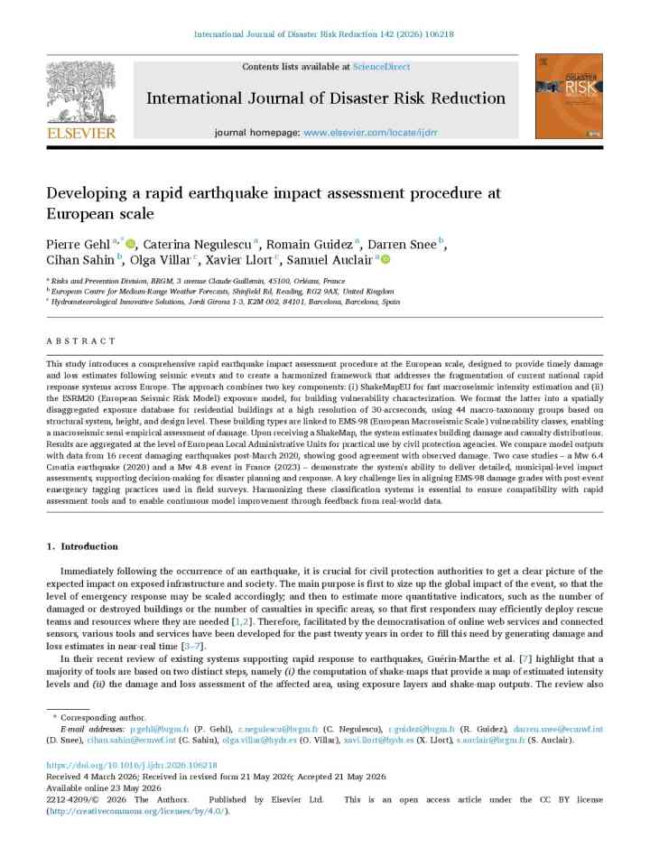 Developing a rapid earthquake impact assessment procedure at European scale thumbnail
