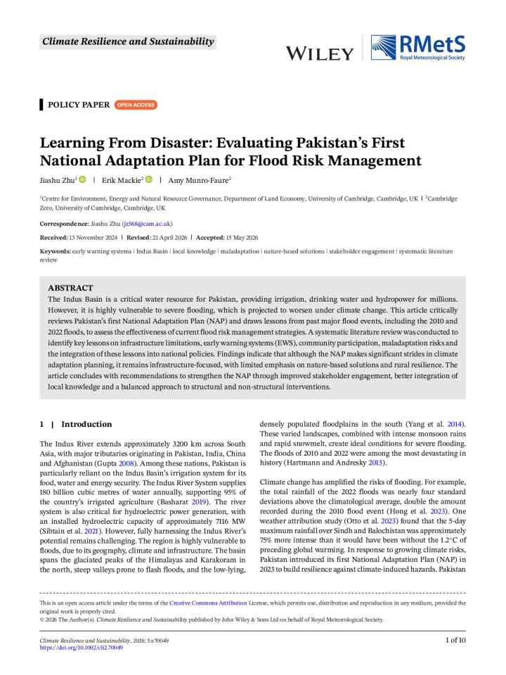 Learning from disaster: evaluating Pakistan's first national adaptation plan for flood risk management thumbnail