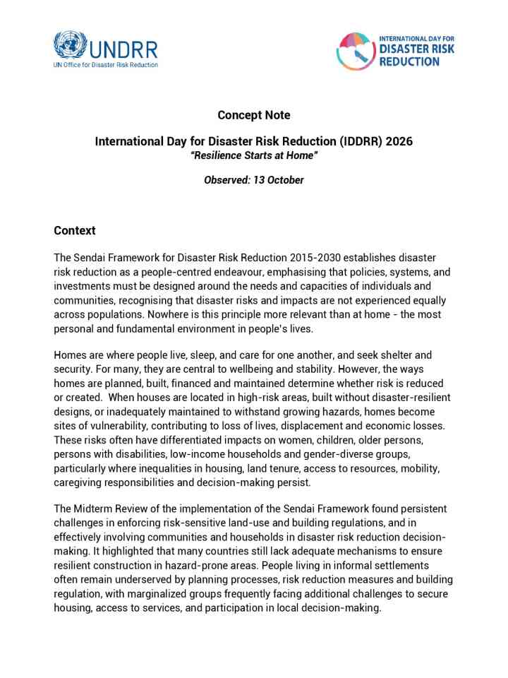 Concept note: International Day for Disaster Risk Reduction (IDDRR) 2026 thumbnail