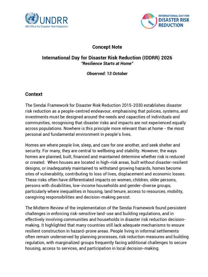 Concept note: International Day for Disaster Risk Reduction (IDDRR) 2026 thumbnail