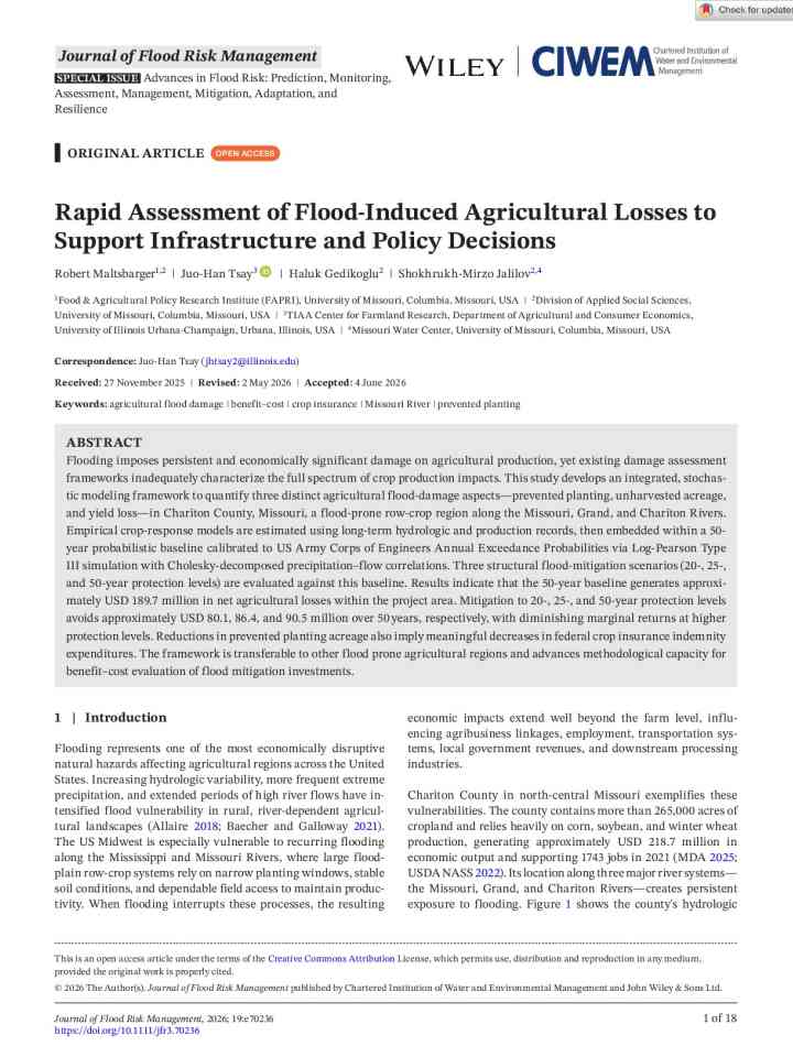 Rapid assessment of flood-induced agricultural losses to support infrastructure and policy decisions thumbnail