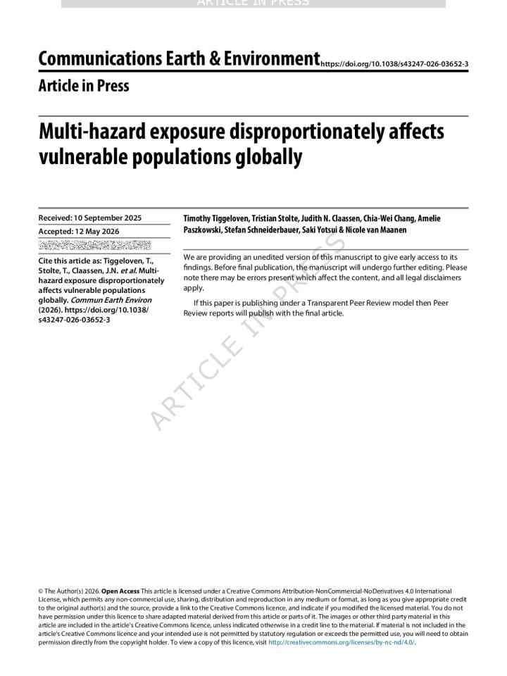 Multi-hazard exposure disproportionately affects vulnerable populations globally thumbnail
