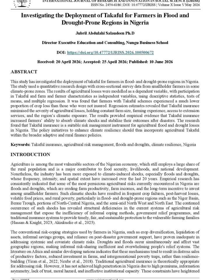 Investigating the deployment of Takaful for farmers in flood and drought-prone regions in Nigeria thumbnail