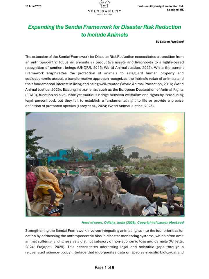 Expanding the Sendai Framework for Disaster Risk Reduction to include animals thumbnail