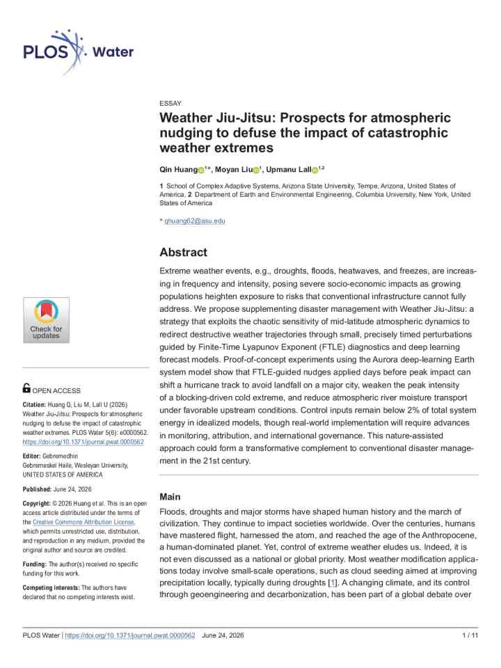 Weather Jiu-Jitsu: Prospects for atmospheric nudging to reduce catastrophic weather extremes thumbnail