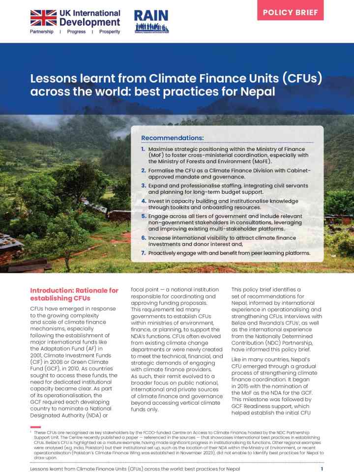 Lessons learnt from climate finance units (CFUs) across the world: best practices for Nepal