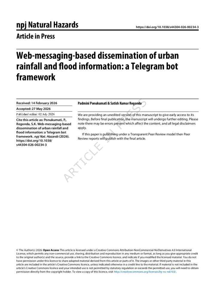 Web-messaging-based dissemination of urban rainfall and flood information: a Telegram bot framework thumbnail