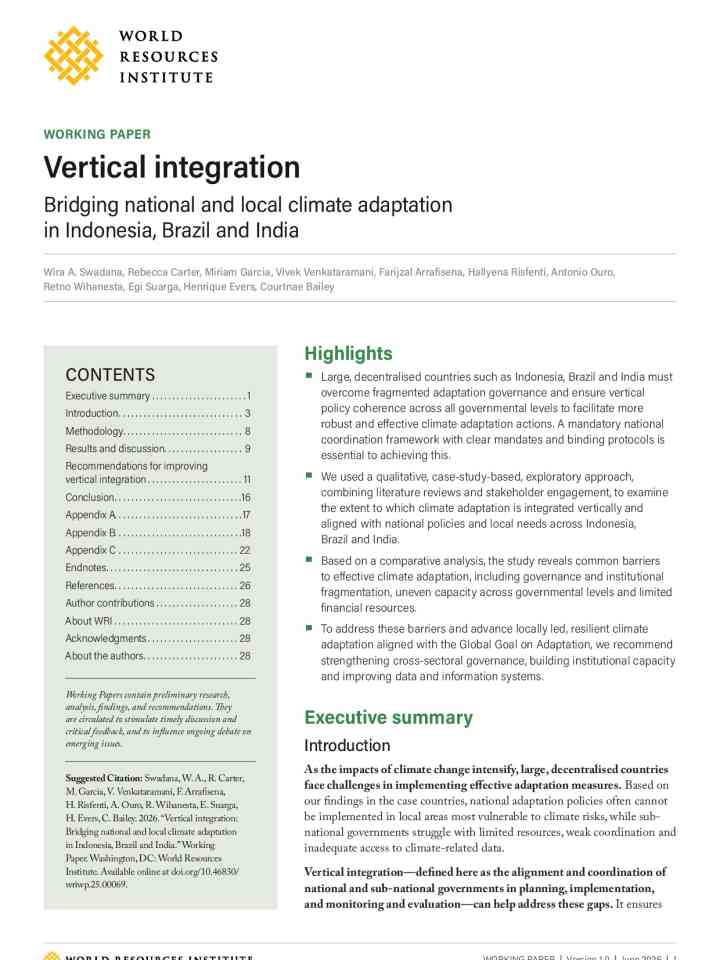 Vertical integration: Bridging national and local climate adaptation in Indonesia, Brazil and India  thumbnail