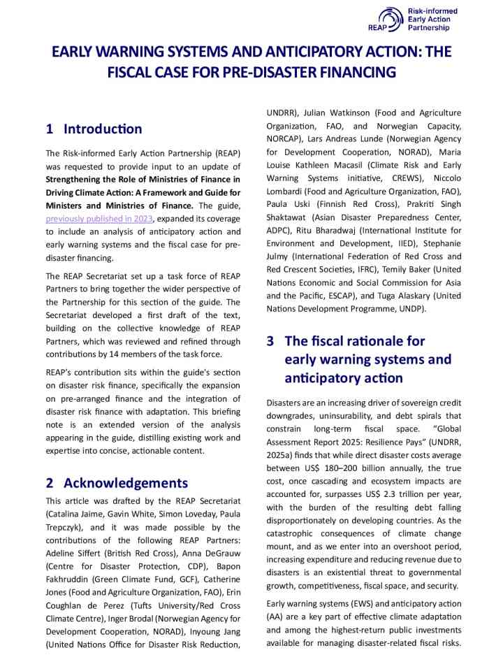Early warning systems and anticipatory action: the fiscal case for pre-disaster financing thumbnail