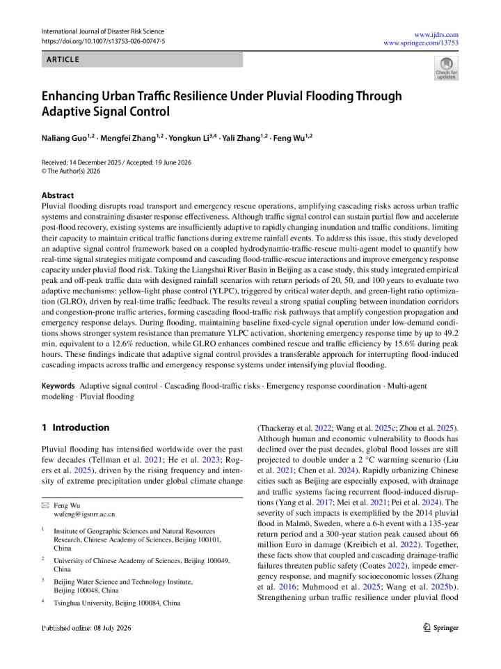 Enhancing urban traffic resilience under pluvial flooding through adaptive signal control thumbnail