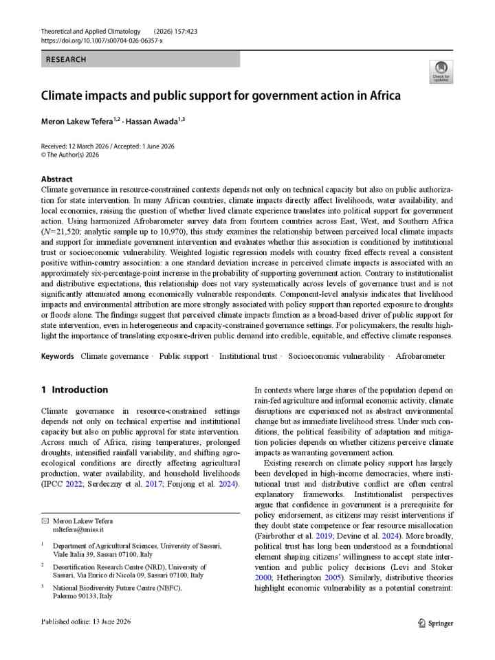 Climate impacts and public support for government action in Africa