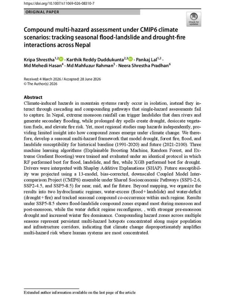Compound multi-hazard assessment under CMIP6 climate scenarios: Tracking seasonal flood-landslide and drought-fire interactions across Nepal thumbnail