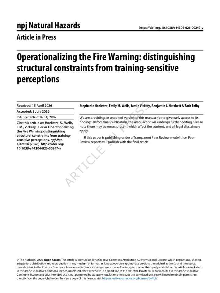 Operationalizing the Fire Warning: distinguishing structural constraints from training-sensitive perceptions thumbnail