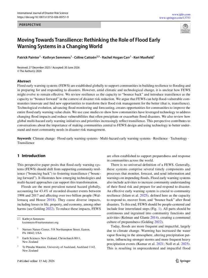 Moving towards transilience: Rethinking the role of flood early warning systems in a changing world thumbnail