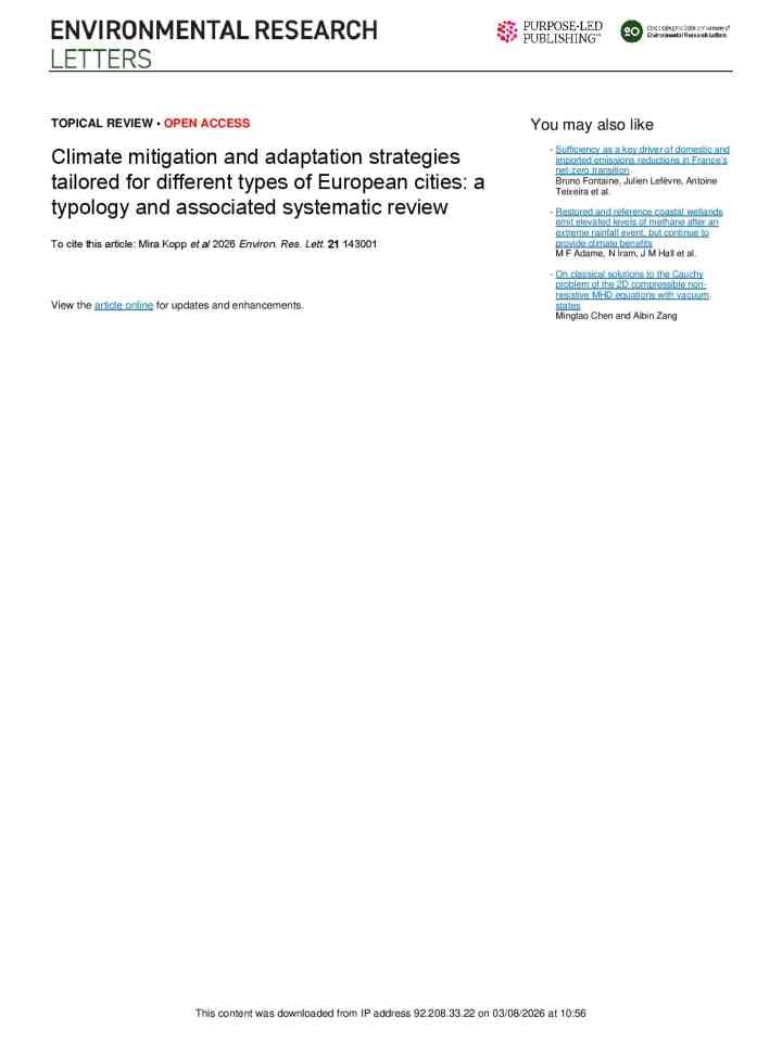 Climate mitigation and adaptation strategies tailored for different types of European cities: a typology and associated systematic review thumbnail