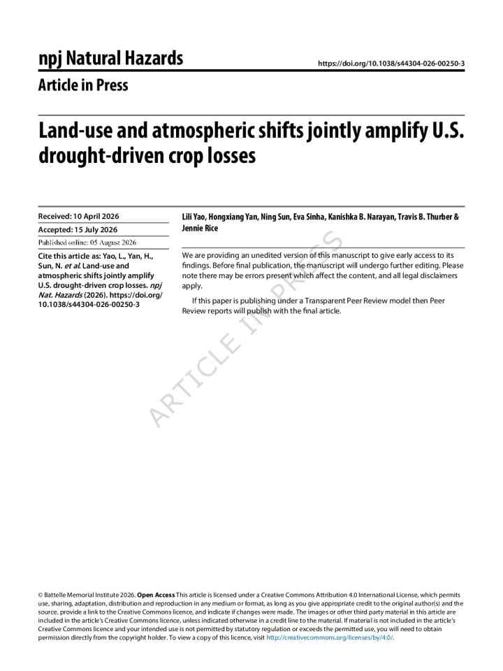 Land-use and atmospheric shifts jointly amplify U.S. drought-driven crop losses thumbnail