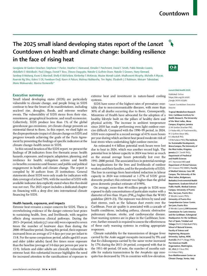 The 2025 small island developing states report of the Lancet Countdown on health and climate change: building resilience in the face of rising heat thumbnail