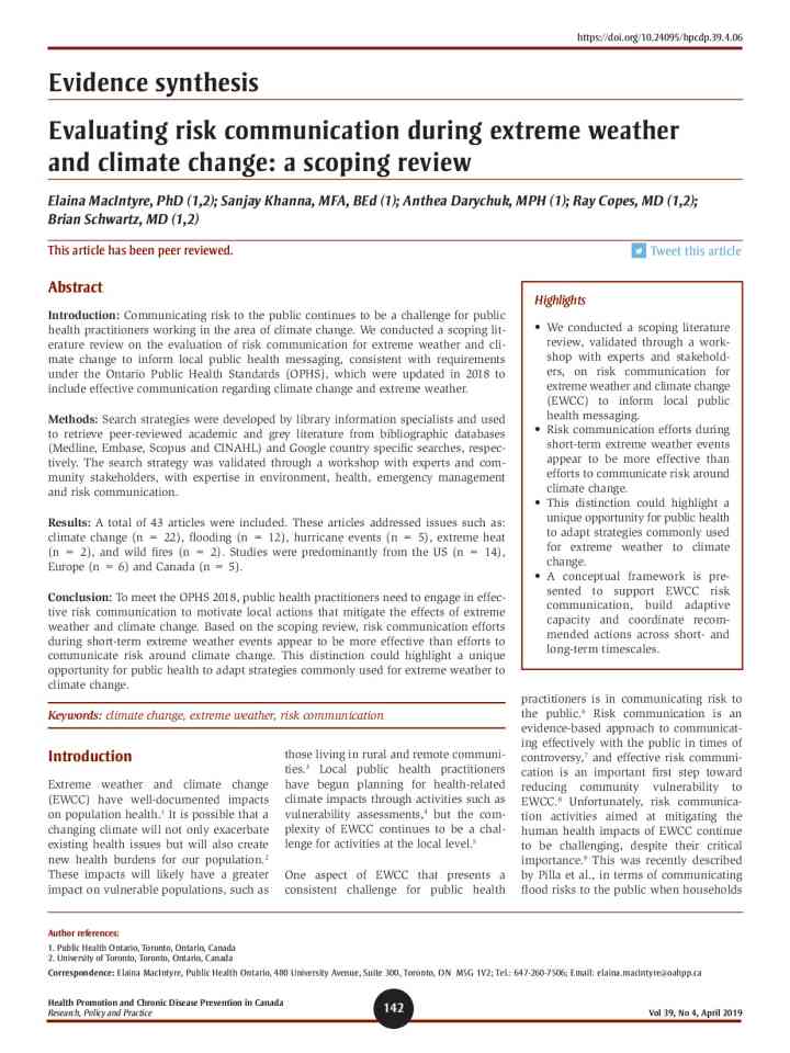 Evidence synthesis Evaluating risk communication during extreme weather and climate change: a scoping review thumbnail