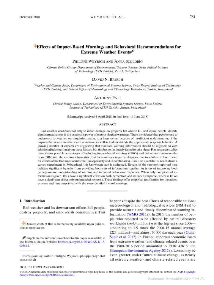 Effects of impact-based warnings and behavioral recommendations for extreme weather events thumbnail