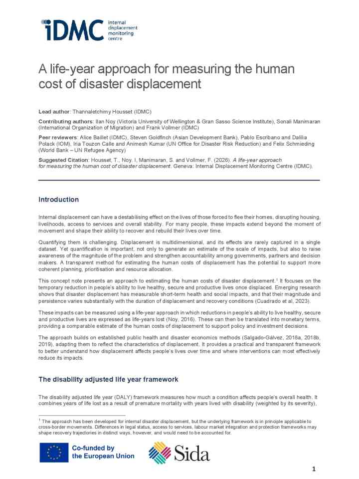 A life-year approach for measuring the human cost of disaster displacement thumbnail