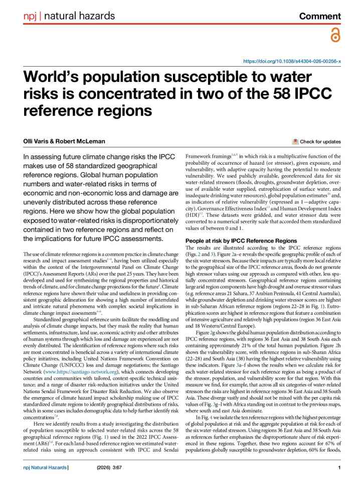 World’s population susceptible to water risks is concentrated in two of the 58 IPCC reference regions thumbnail