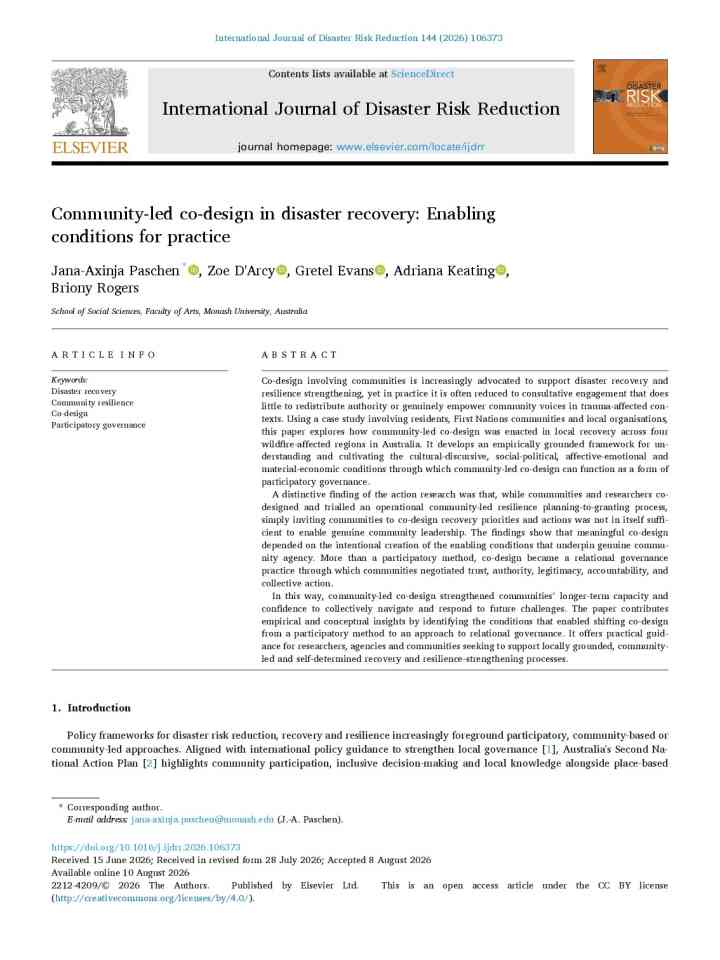 Community-led co-design in disaster recovery: Enabling conditions for practice thumbnail