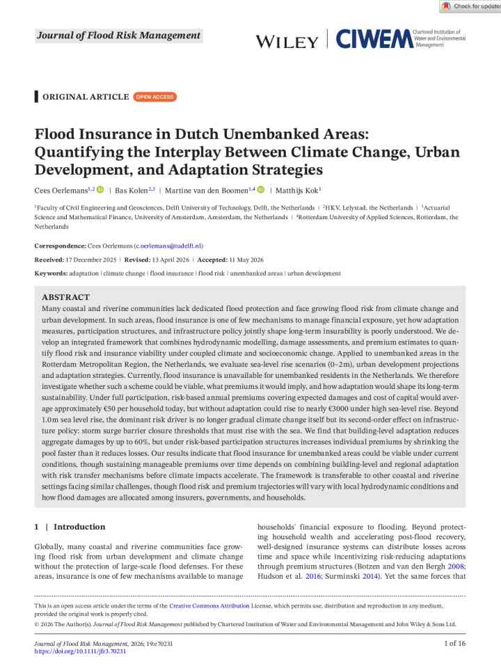Flood insurance in Dutch unembanked areas: quantifying the interplay between climate change, urban development, and adaptation strategies thumbnail