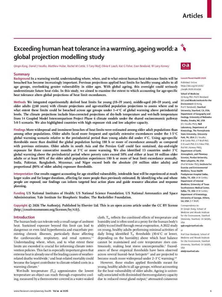 Exceeding human heat tolerance in a warming, ageing world: a global projection modelling study thumbnail