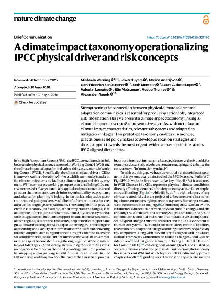 A climate impact taxonomy operationalizing IPCC physical driver and risk concepts thumbnail