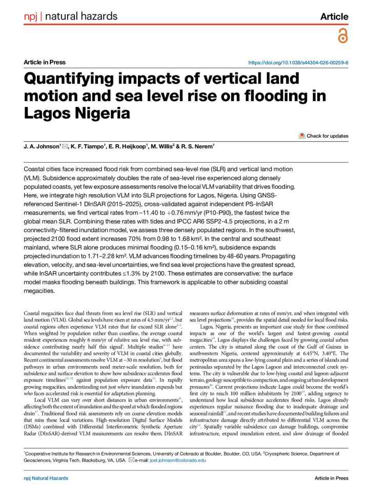 Quantifying impacts of vertical land motion and sea level rise on flooding in Lagos Nigeria thumbnail