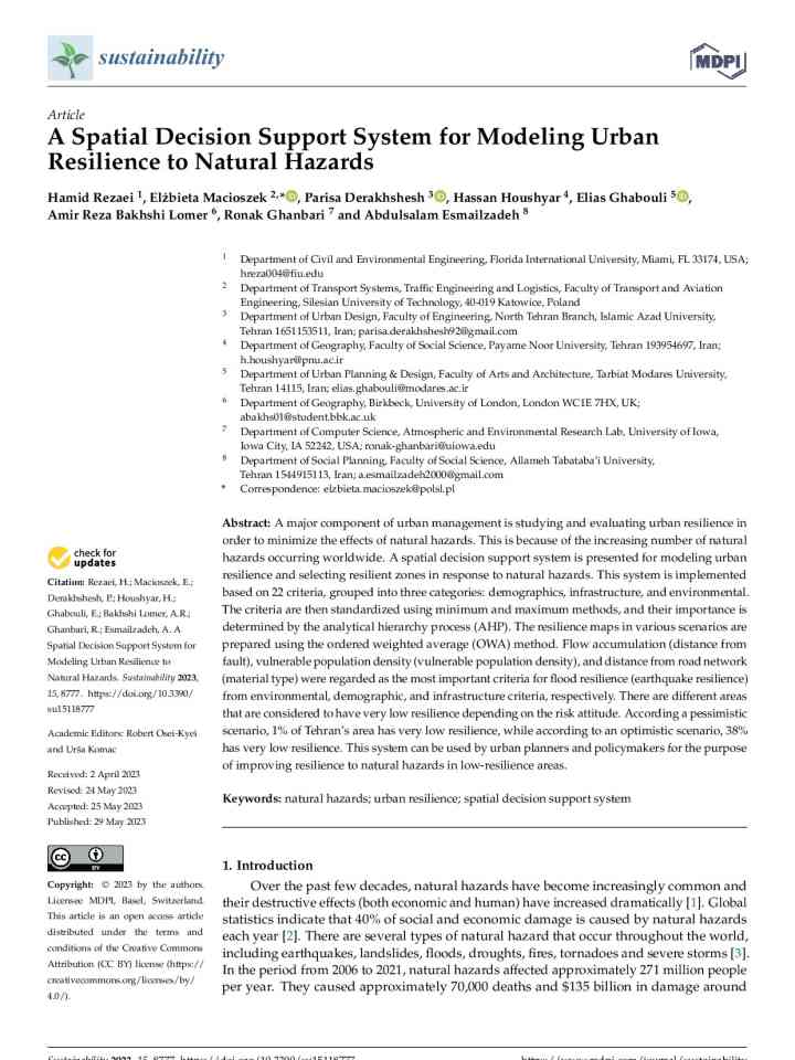 A spatial decision support system for modeling urban resilience to natural hazards thumbnail