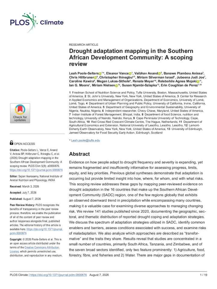 Drought adaptation mapping in the Southern African Development Community: A scoping review thumbnail