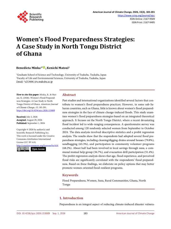 Women’s flood preparedness strategies: A case study in North Tongu District of Ghana thumbnail