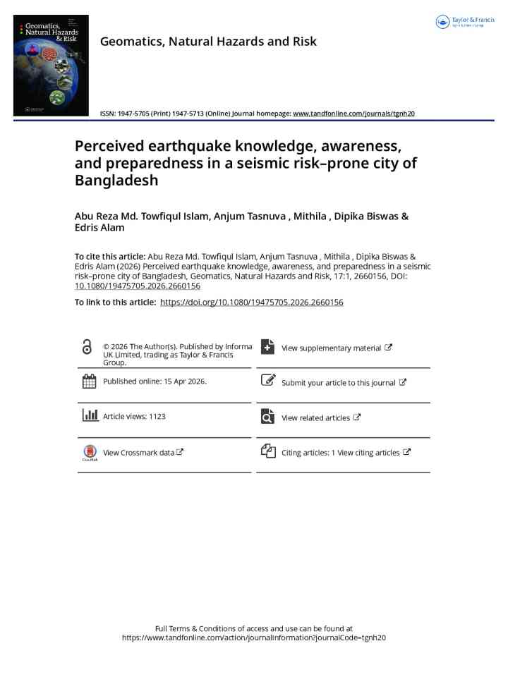 Perceived earthquake knowledge, awareness, and preparedness in aseismic risk–prone city of Bangladesh thumbnail