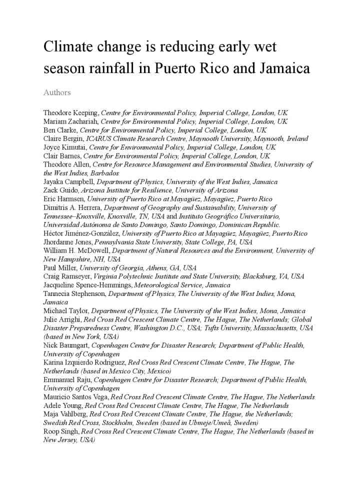 Climate change is reducing early wet season rainfall in Puerto Rico and Jamaica thumbnail