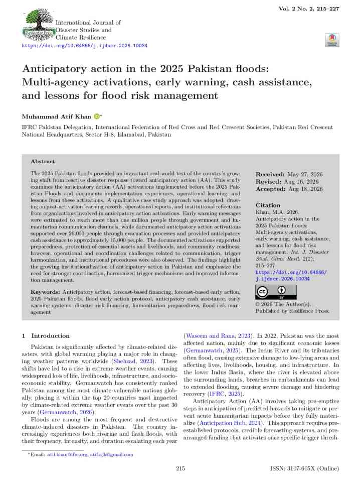 Anticipatory action in the 2025 Pakistan floods: Multi-agency activations, early warning, cash assistance, and lessons for flood risk management thumbnail