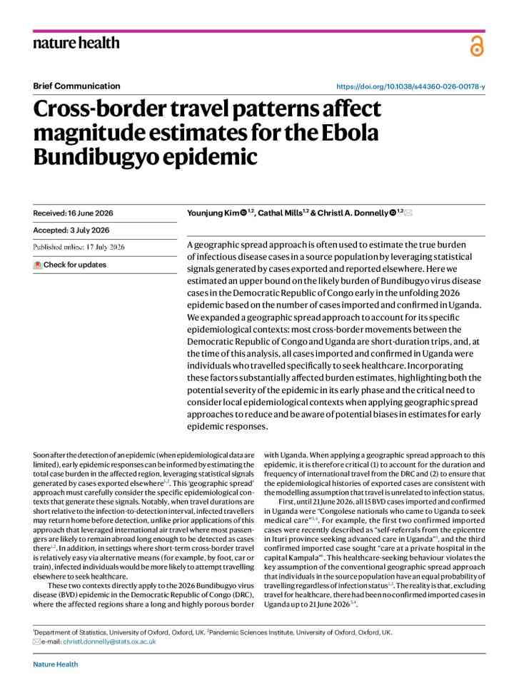 Cross-border travel patterns affect magnitude estimates for the Ebola Bundibugyo epidemic thumbnail