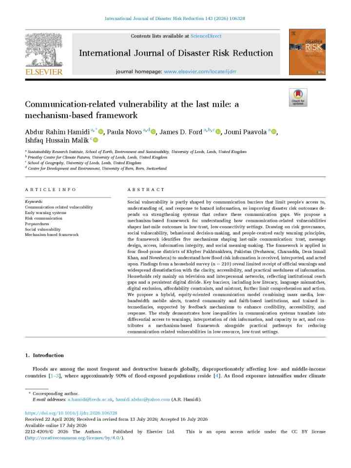 Communication-related vulnerability at the last mile: a mechanism-based framework thumbnail